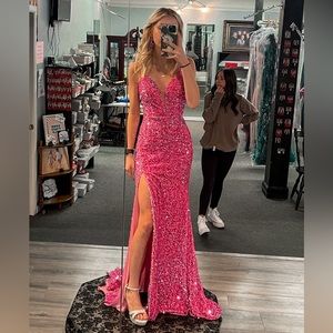Pink Sequin Prom Dress Size 0